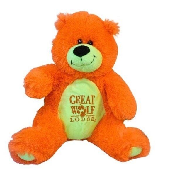 Fiesta Great Wolf Lodge Plush Neon Orange Teddy Bear Stuffed Animal Toy 15” - Picture 2 of 5